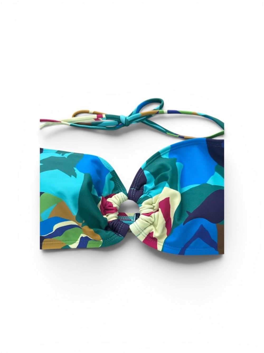 Time and Tru Teal & Navy Abstract Bikini Top - Picture 2 of 4